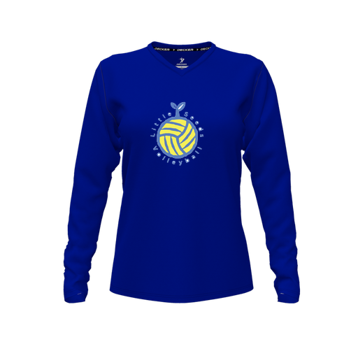 [CUS-DFW-TEES-PER-VNK-LSL-RYL-FYXS-LOGO1] Performance T-Shirt (Female Youth XS, Royal, V Neck, Logo 1, Long Sleeve)
