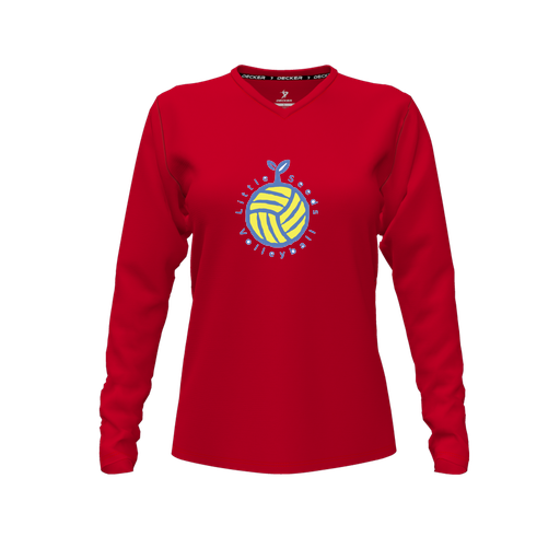 [CUS-DFW-TEES-PER-VNK-LSL-RED-FYXS-LOGO1] Performance T-Shirt (Female Youth XS, Red, V Neck, Logo 1, Long Sleeve)
