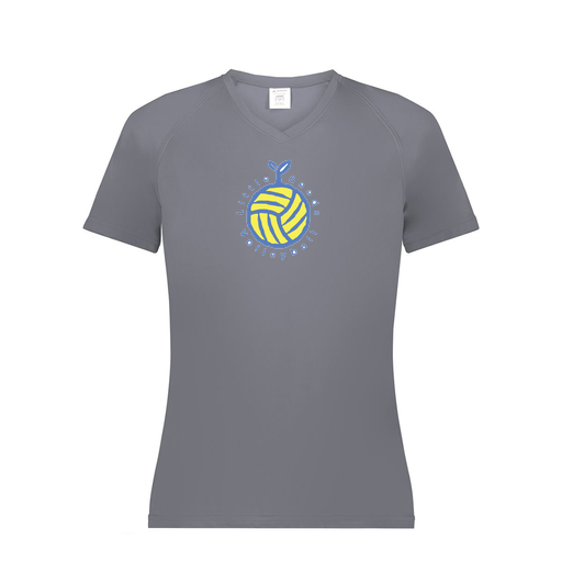 [2792.059.XS-LOGO1] Ladies Smooth Sport V-Neck T-Shirt (Female Adult XS, Gray, Logo 1)